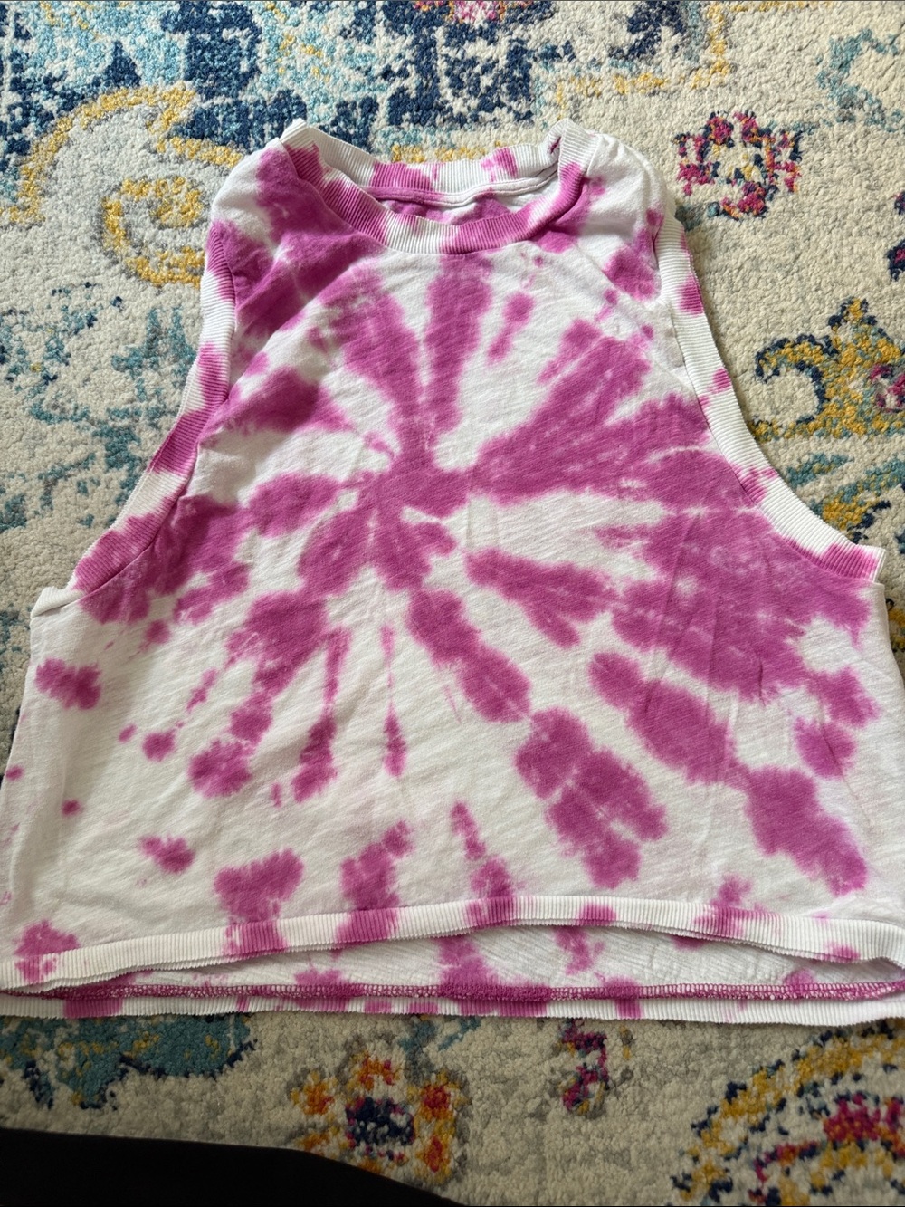 FP Movement by Free People Pink and White Tie-Dye Cropped Tank